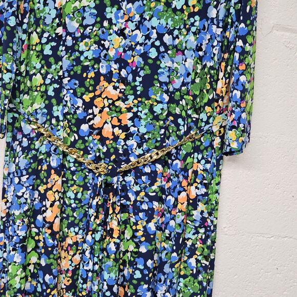 DN Design Ditsy Floral Print Maxi Dress Womens Plus 18  Chain Gold Belted - Picture 3 of 9